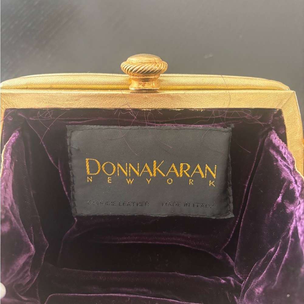 Vintage Donna Karan Gold Clutch with Purple Lining
